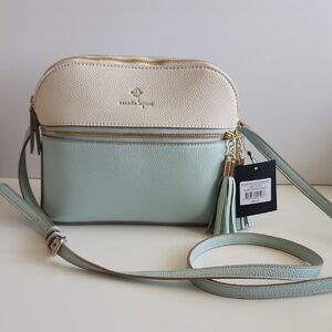 Nanette Lepore Cream & Light Blue Sullivan Three-Compartment Crossbody Bag NWT